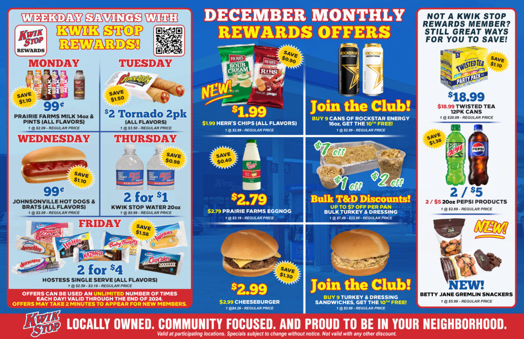 December Kwik Stop rewards specials